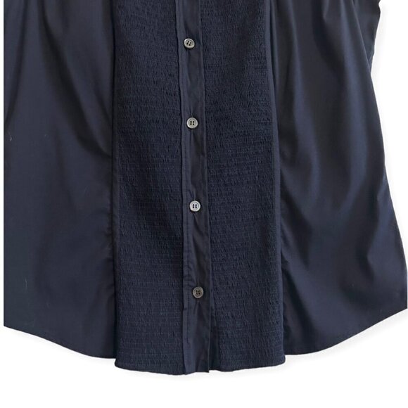 Prada Dark Blue Sleeveless Button Down Shirt, Size 44 Italy, stretch - Picture 9 of 15